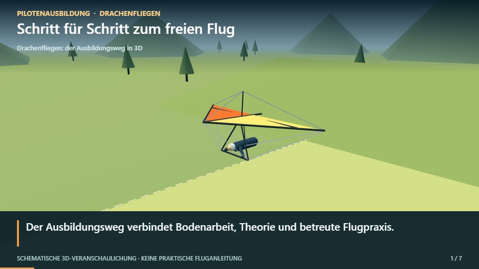 3D-Szene: Drachenfliegen: der Ausbildungsweg in 3D