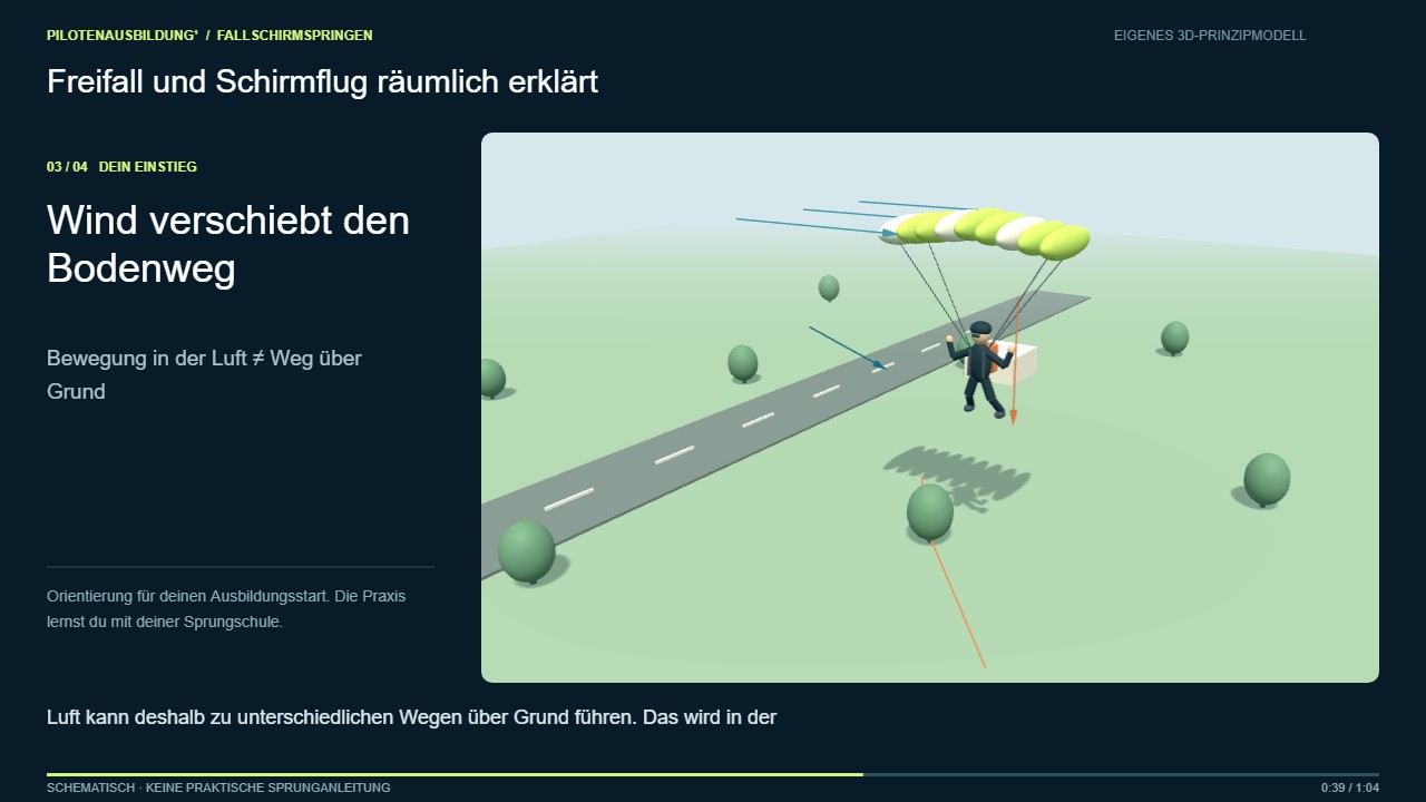 3D-Prinzipmodell: Vom Fallen zum Gleiten