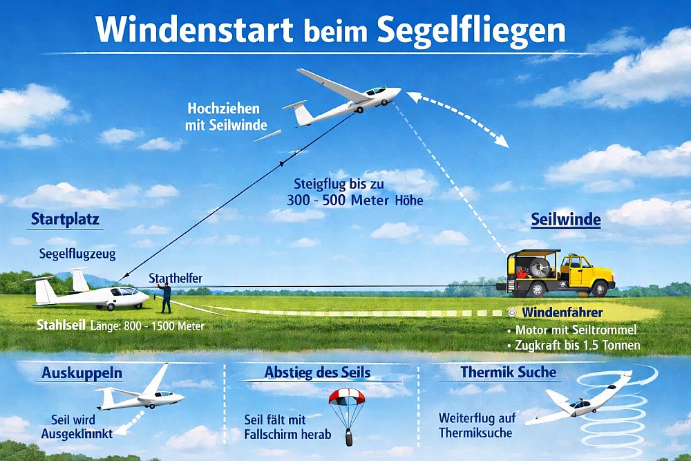 Segelflugzeug Windenstart Segelflugzeug Windenstart